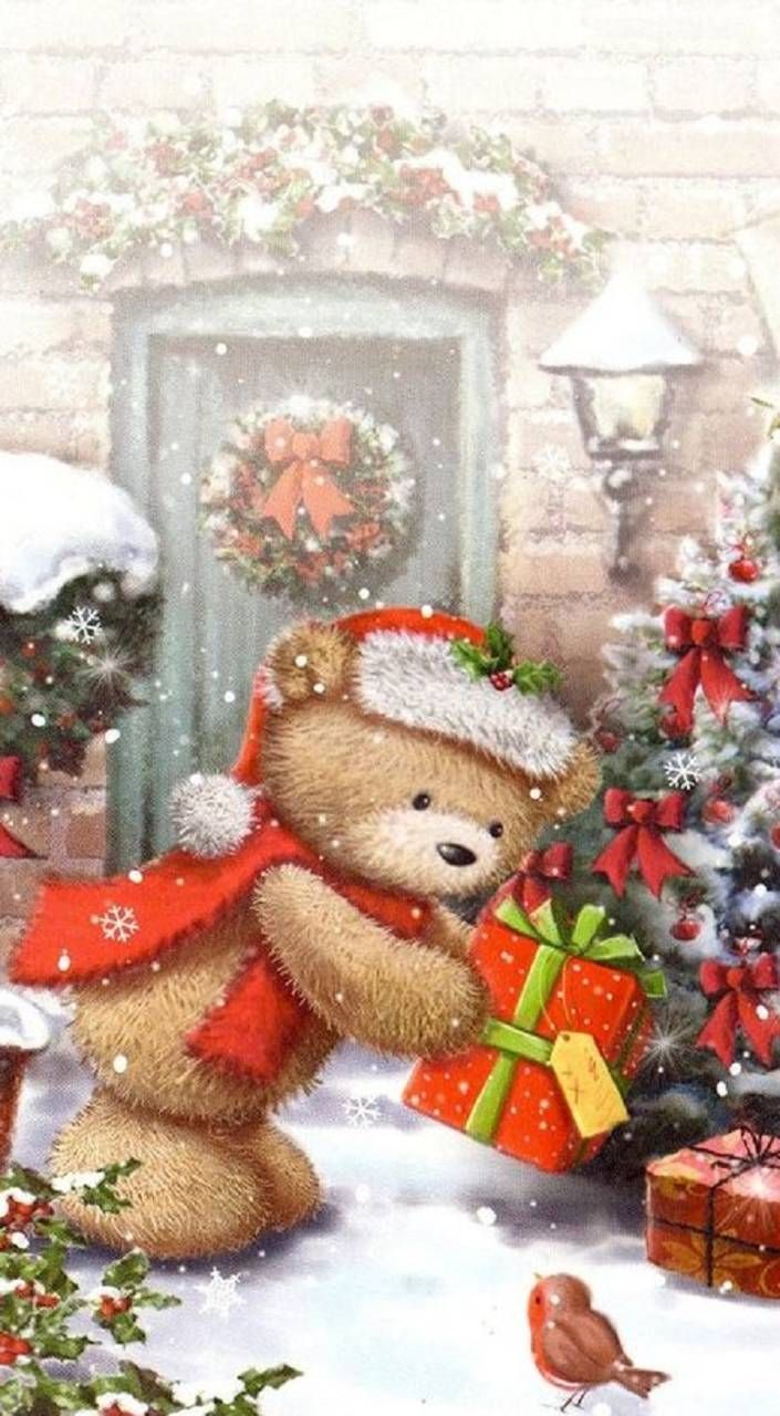 Pintura Ursinhos Teddy Natal - HD Wallpaper 