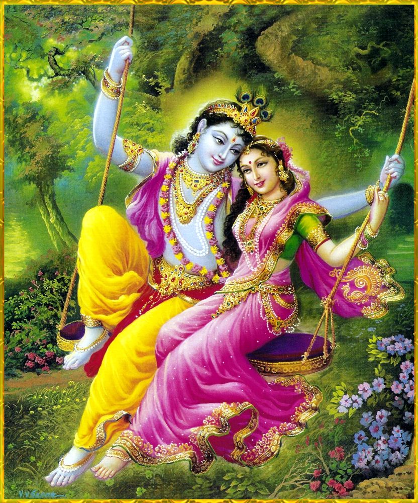 Lord Radha Krishna Love Images - Radha Krishna Painting With Jhula - HD Wallpaper 