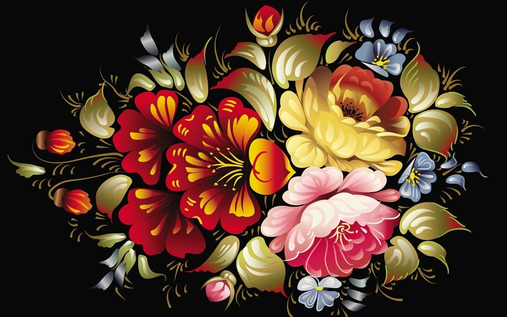 Flowers Flower Decoration Illustration Floral Vector - Искусство Палеха Цветы - HD Wallpaper 
