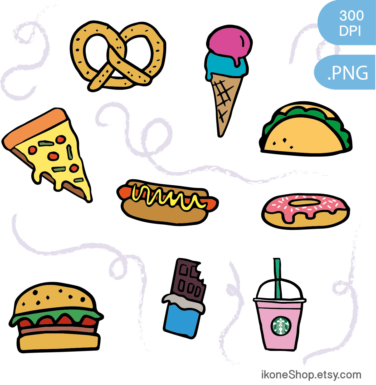 28 Collection Of Junk Food Drawings Tumblr - Junk Food Cartoon Snacks - HD Wallpaper 