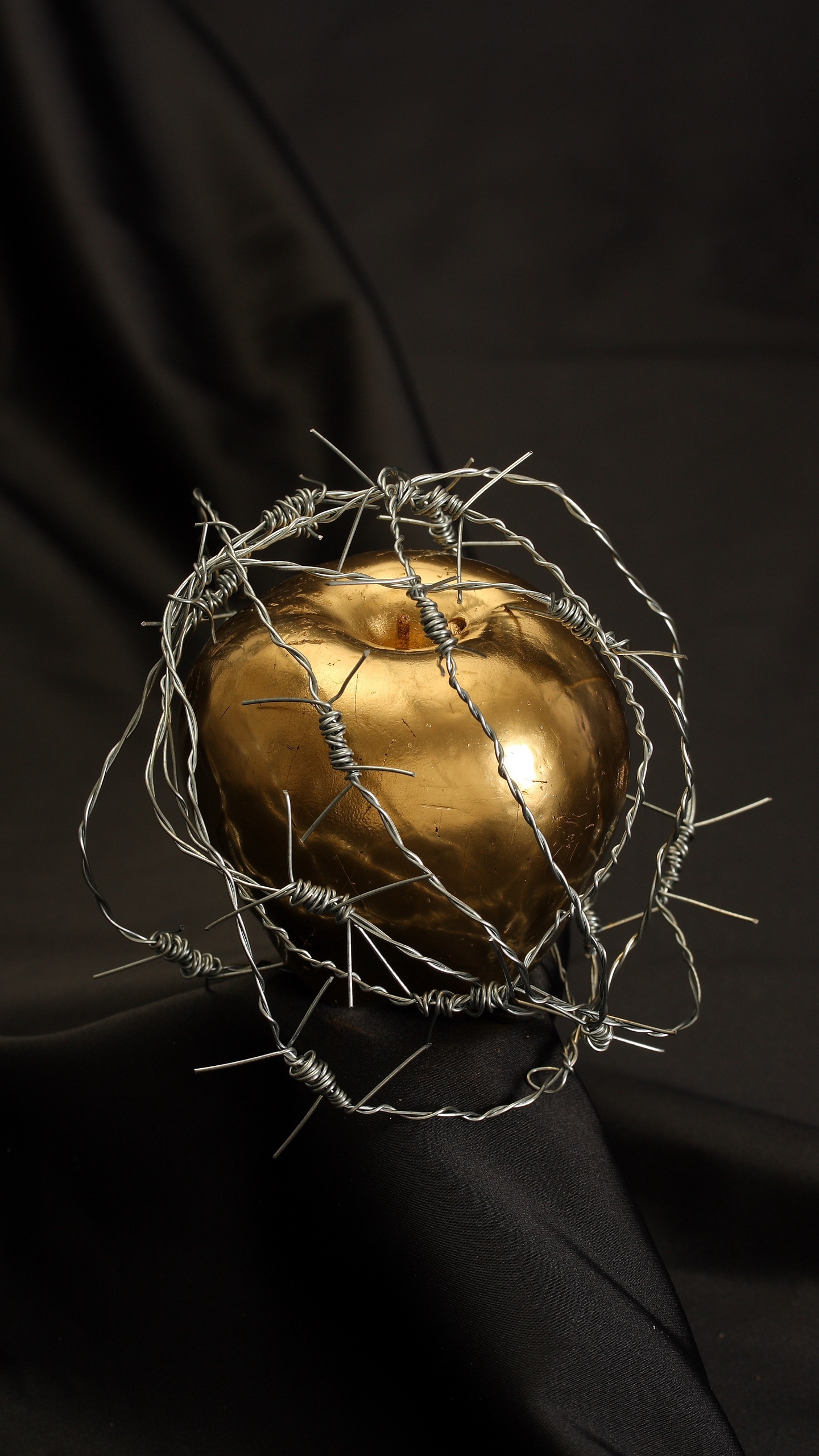 Wallpaper Apple, Barbed Wire, Drops, Gold - Forbidden Fruit - HD Wallpaper 
