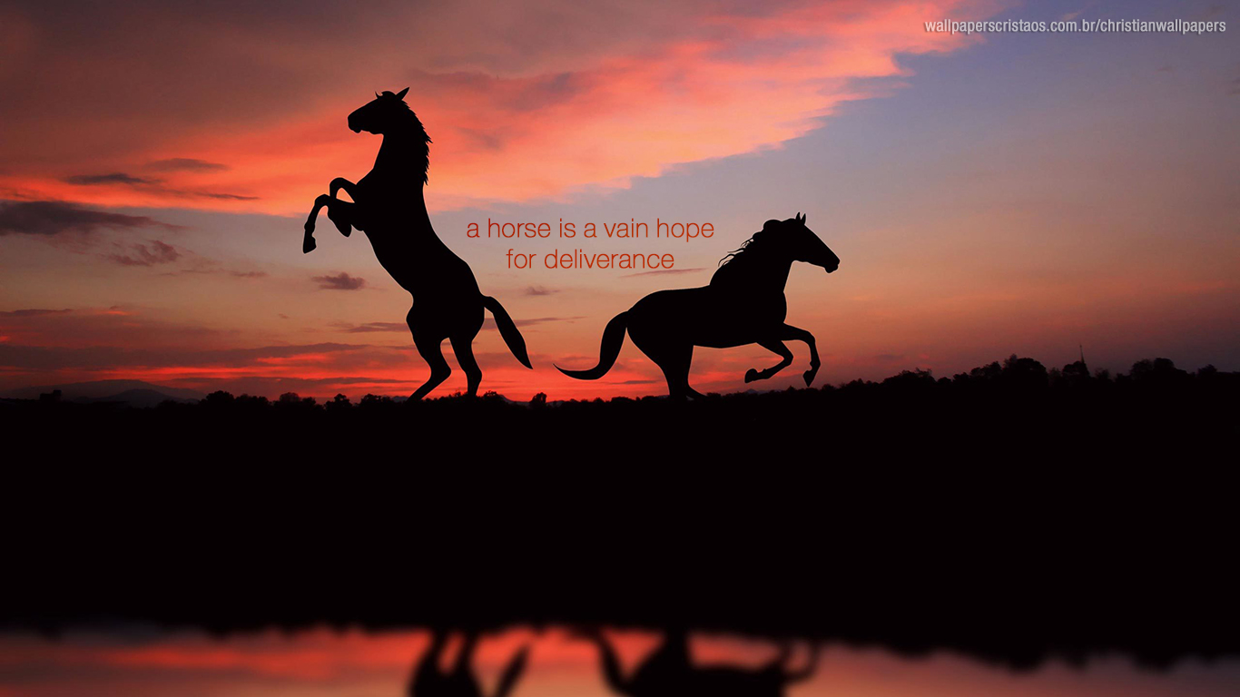 Horse Is Vain Hope For Deliverance Christian Wallpaper - 2 Horses In Sunset - HD Wallpaper 