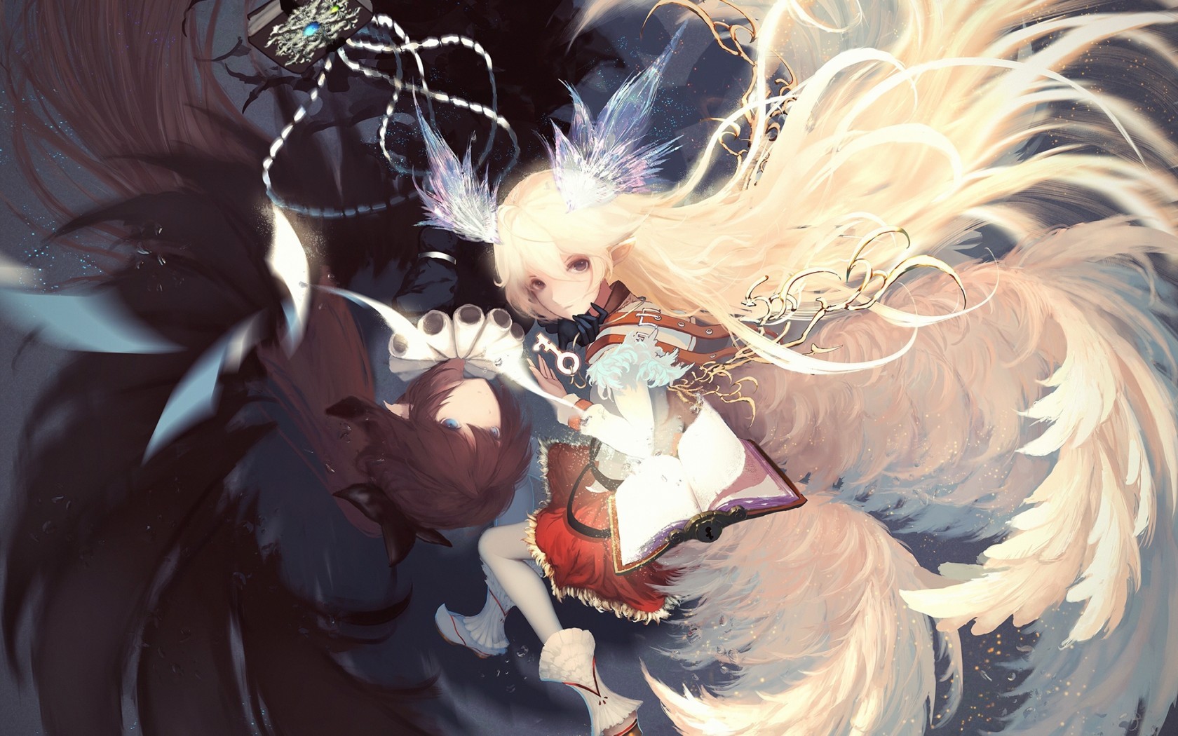 Anime Girls, Elf Ears, Blonde, Yin Yang - Yin And Yang Anime Girl - HD Wallpaper 