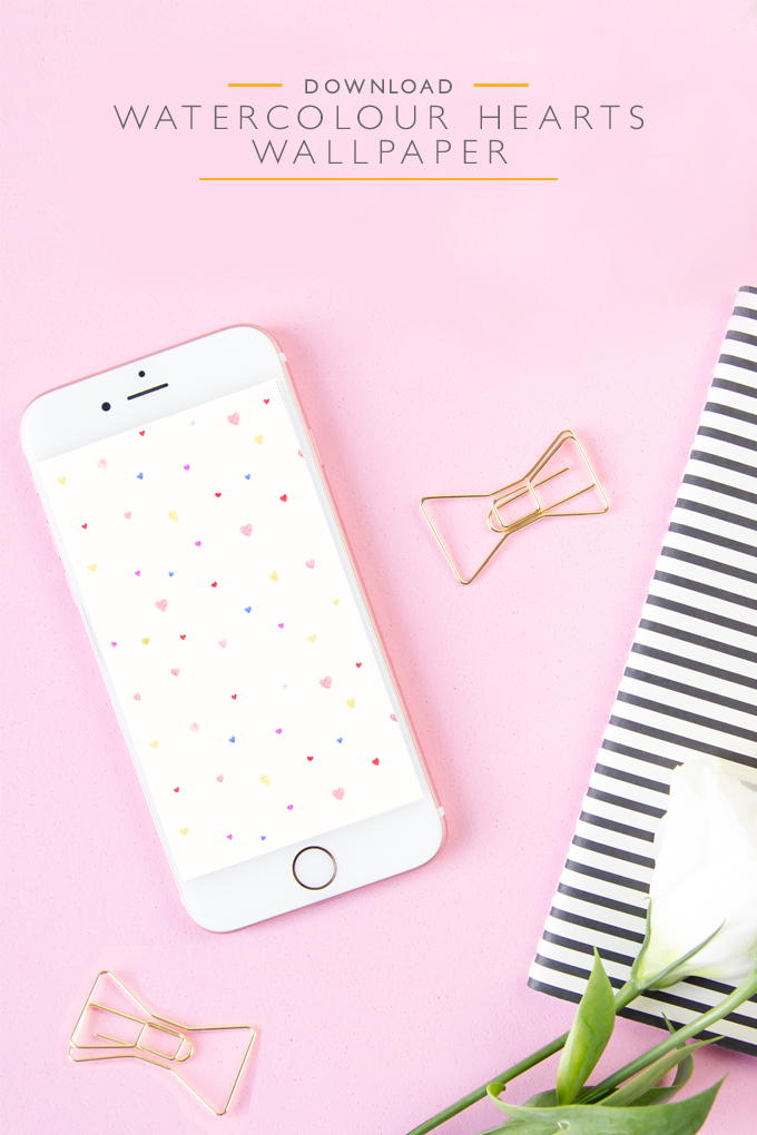 Iphone Displaying A Watercolor Hearts Wallpaper On - Download Gambar Wallpaper Pink - HD Wallpaper 