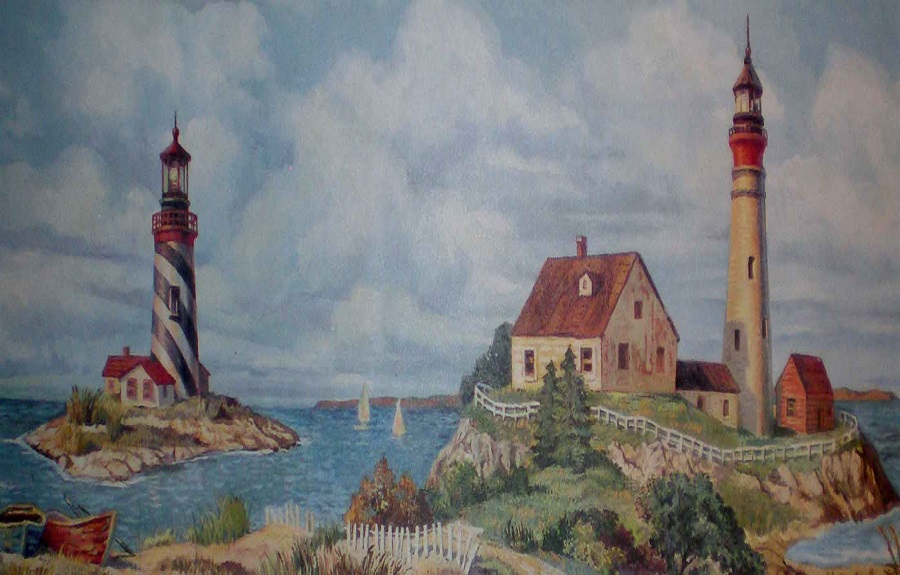 Wallpaper Borders For Bathroom - Background Nautical Lighthouse - HD Wallpaper 