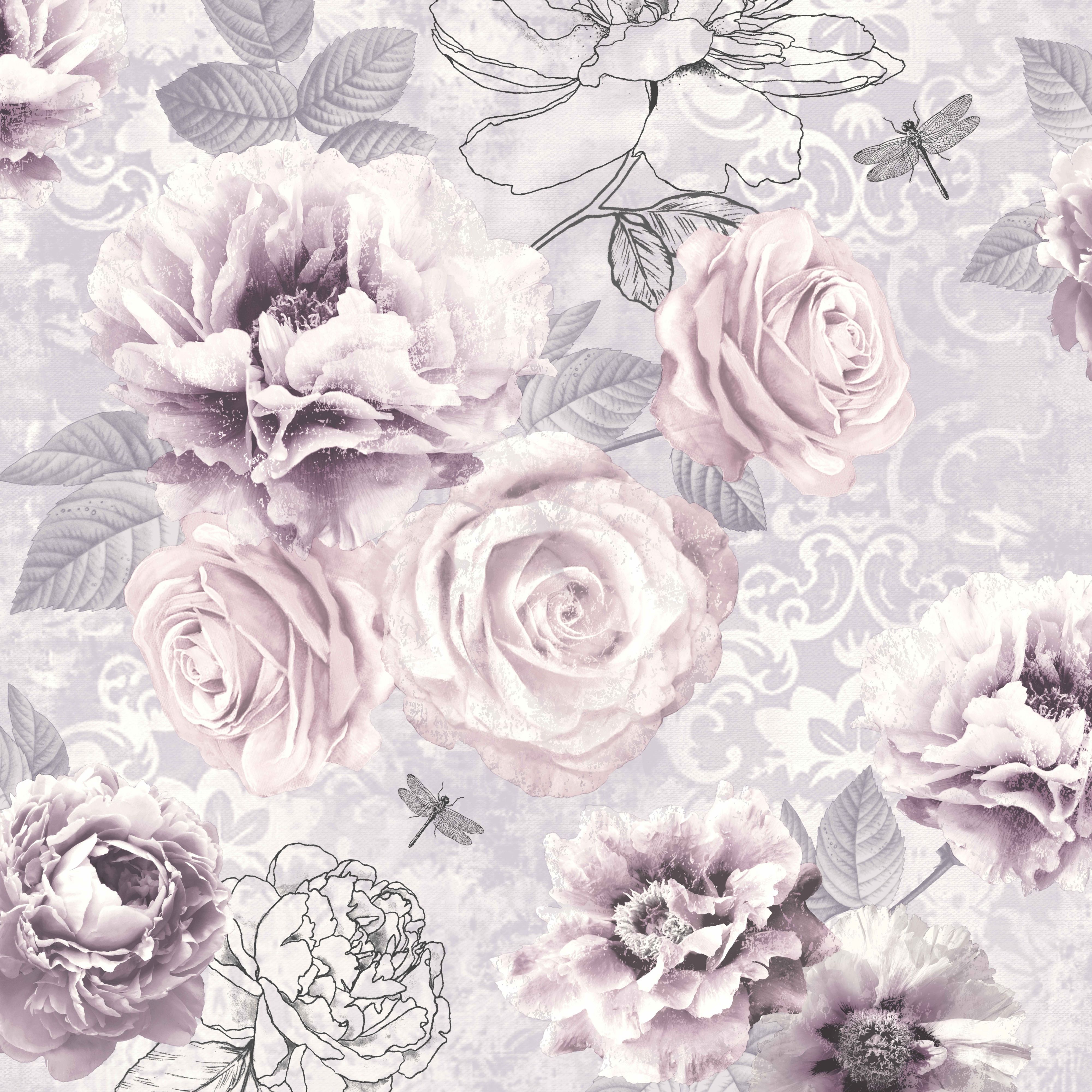 3d effect Juniper Metallic Silver Grey Petal Flower Wallpaper Debona 6160