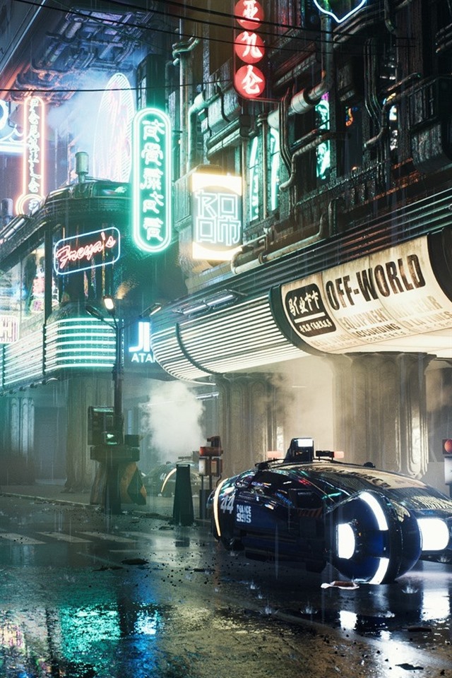 Iphone Wallpaper Future City, Night, Road, Car, Lights - Blade Runner Movie Street - HD Wallpaper 