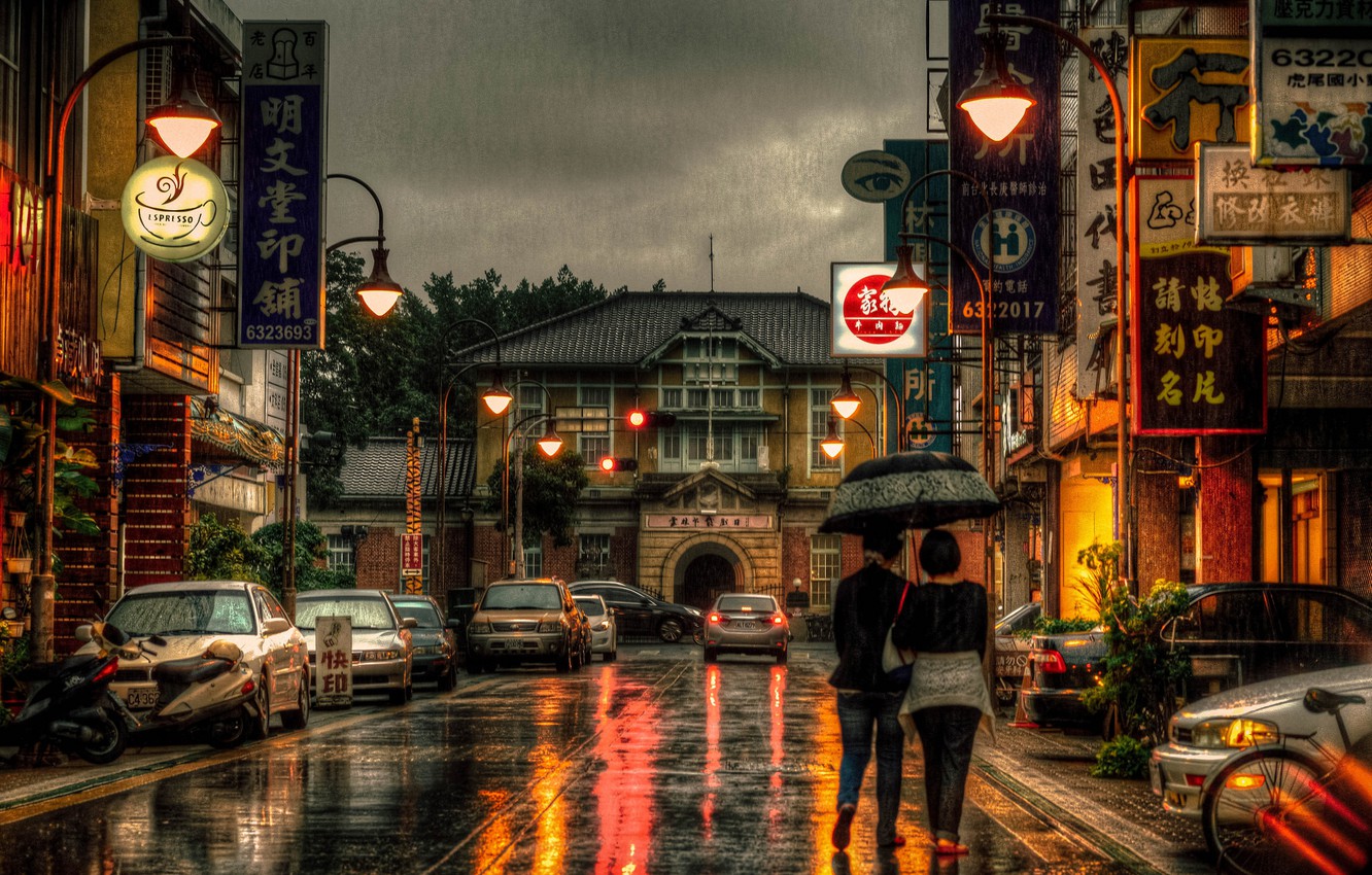 Photo Wallpaper Bike, Girls, Motorcycles, Street, Umbrella, - House - HD Wallpaper 
