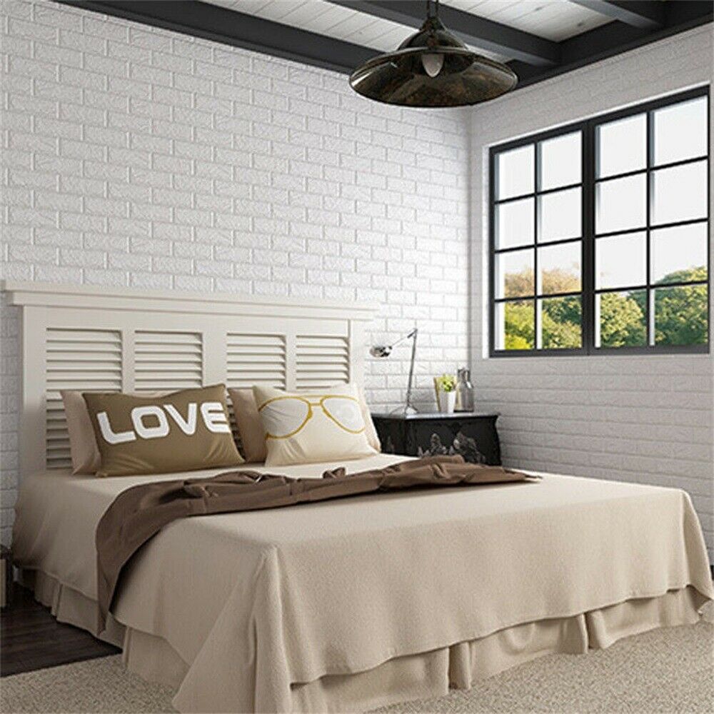 Bedroom With Brick Wall Sticker - HD Wallpaper 