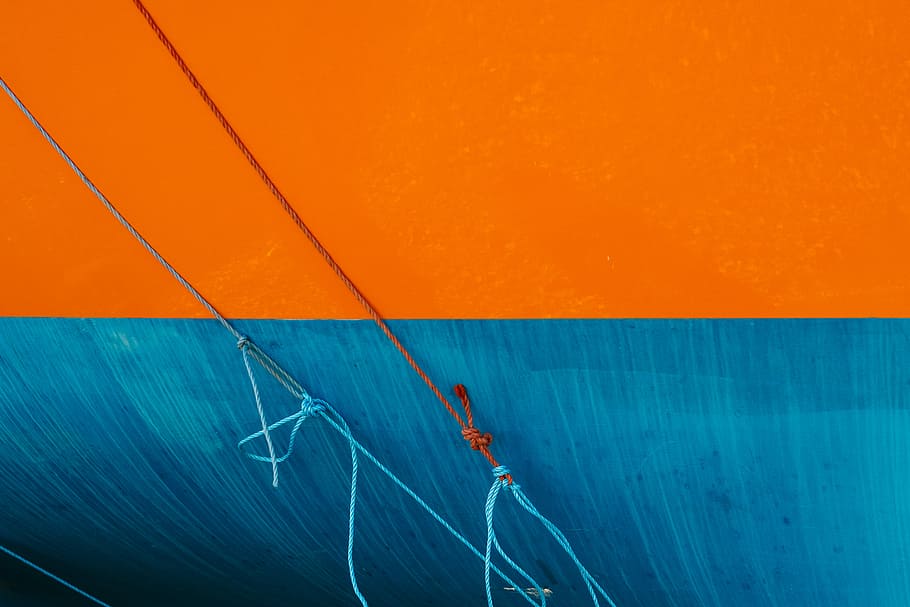 Red And Blue Rope On Blue And Orange Wall, Boat, Mood, - 橙色 蓝 色 - HD Wallpaper 