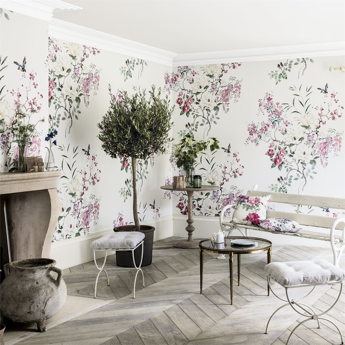 Magnolia & Blossom Panel B, A Wallpaper By Sanderson, - Ideas For Living Room 2018 - HD Wallpaper 