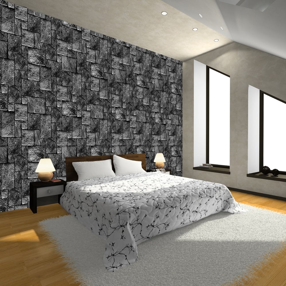 Brick Effect Wallpaper Bedroom - HD Wallpaper 