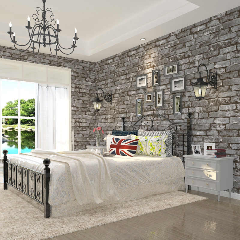 Grey Brick Wallpaper Roll 3d Effect Rustic Imatation - Bedroom - HD Wallpaper 
