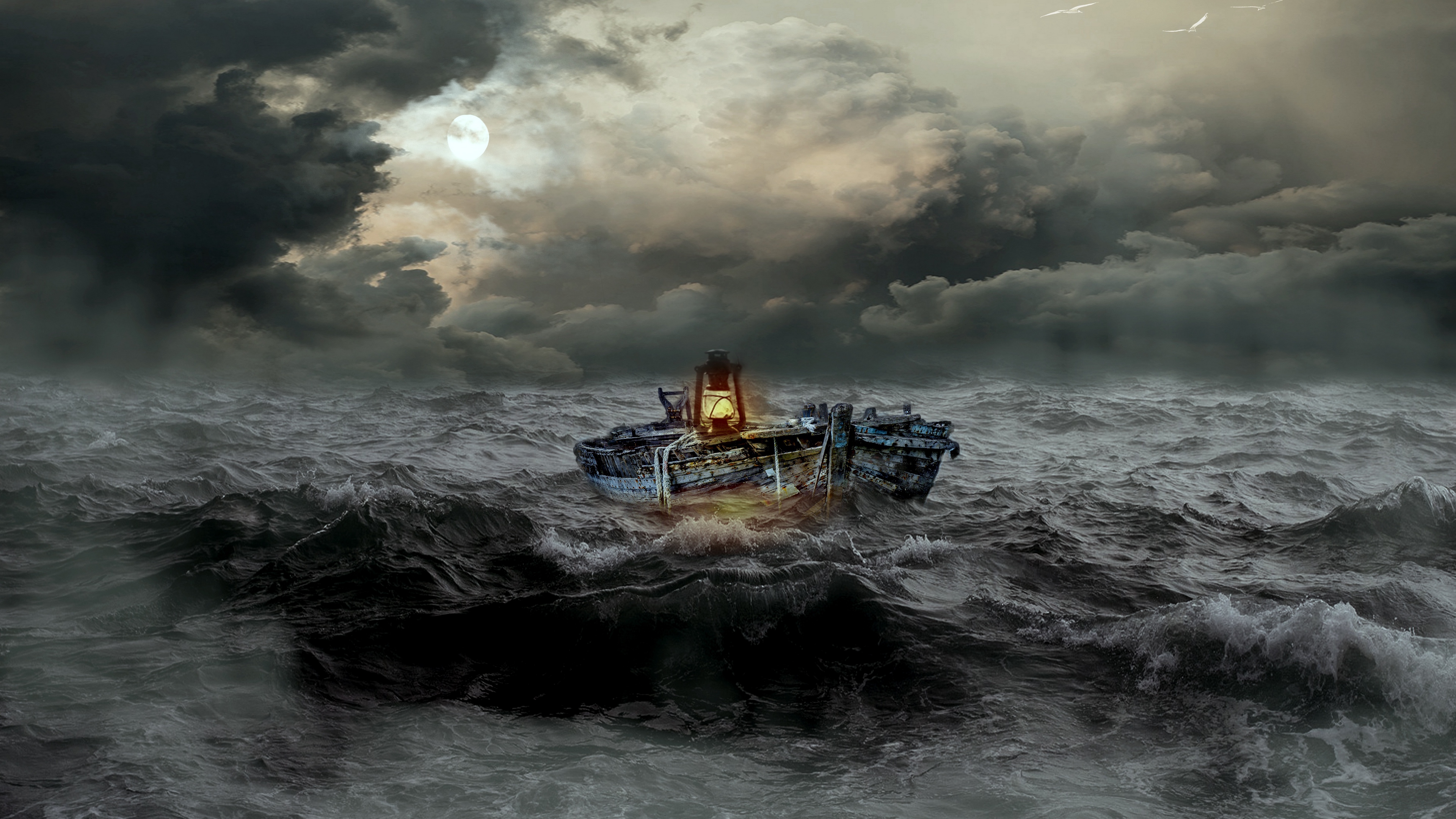 Wallpaper Boat, Storm, Sea, Waves, Overcast - HD Wallpaper 