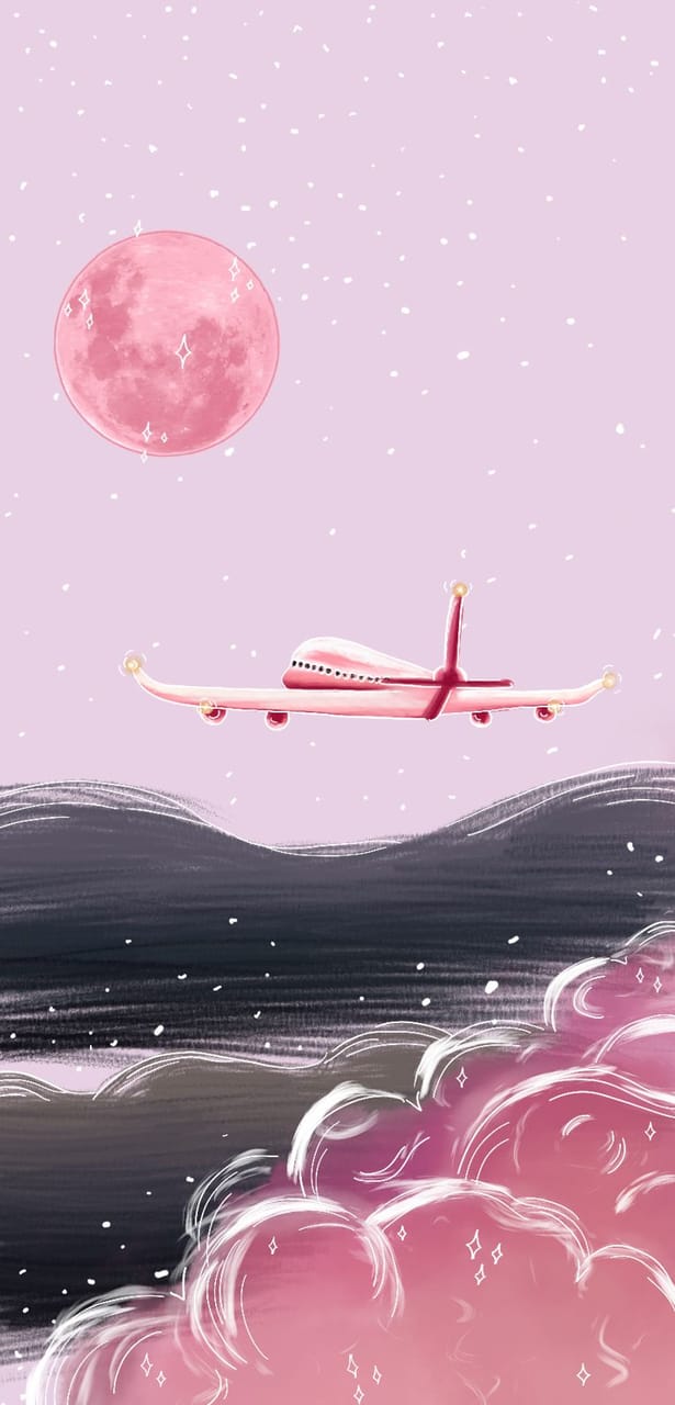 Airplane, Background, And Moon Image - Kawaii Airplane Wallpaper Pink - HD Wallpaper 