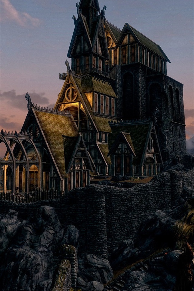 Iphone Wallpaper Skyrim, Mountain, House, Castle, Clouds, - 1080p Desktop Backgrounds Skyrim - HD Wallpaper 