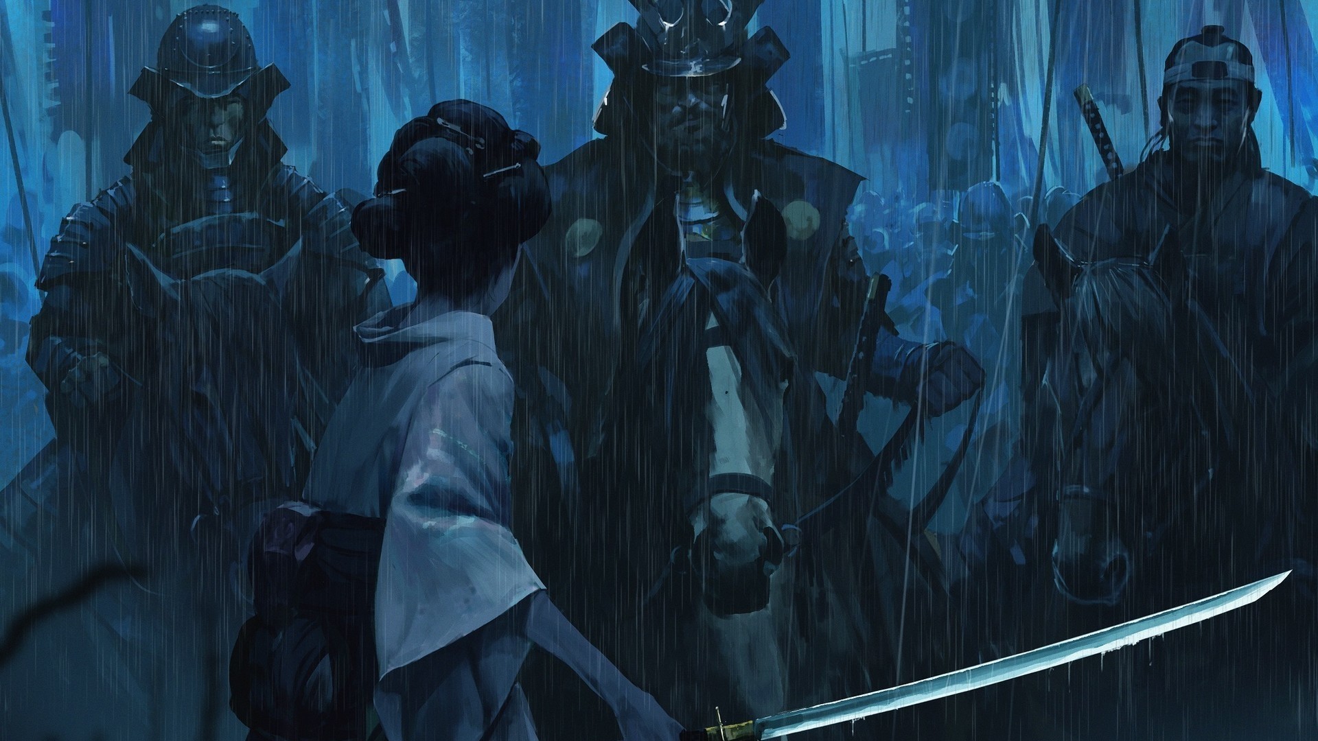 Japanese Woman, Raining, Katana, Kimono, Samurai Army, - Japanese Samurai - HD Wallpaper 