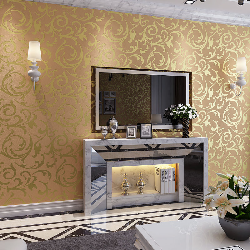 3d European Living Room Wallpaper ,bedroom Sofa Tv - Grey Golden Wallpaper For Bedroom - HD Wallpaper 