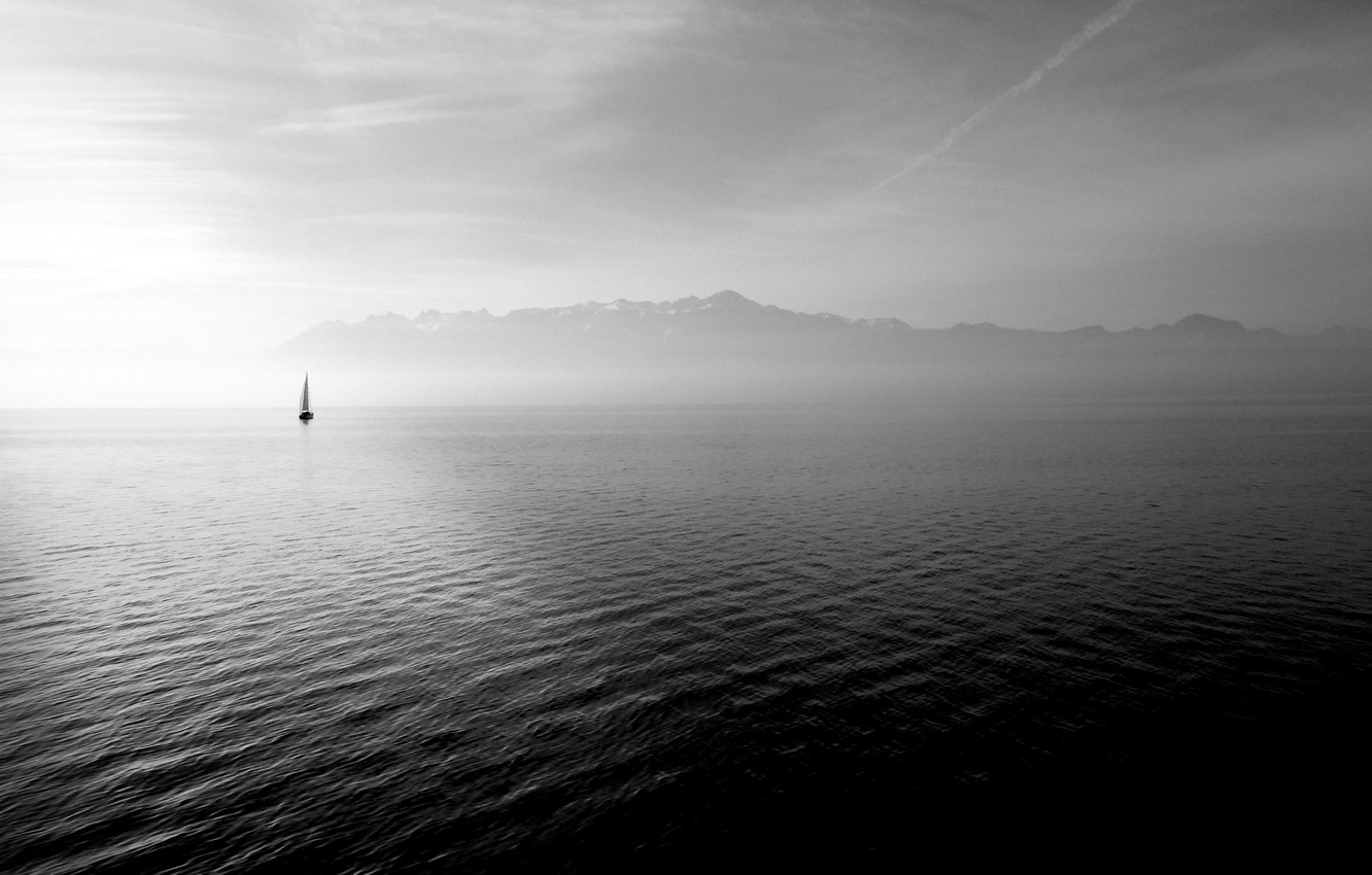 Photo Wallpaper Sea, Ocean, Water, Black And White, - Black And White Sea Background - HD Wallpaper 