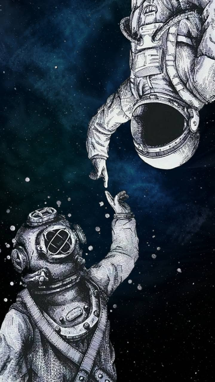 Alternative, Blue, And Wallpapers Image - Astronaut And Scuba Diver - HD Wallpaper 