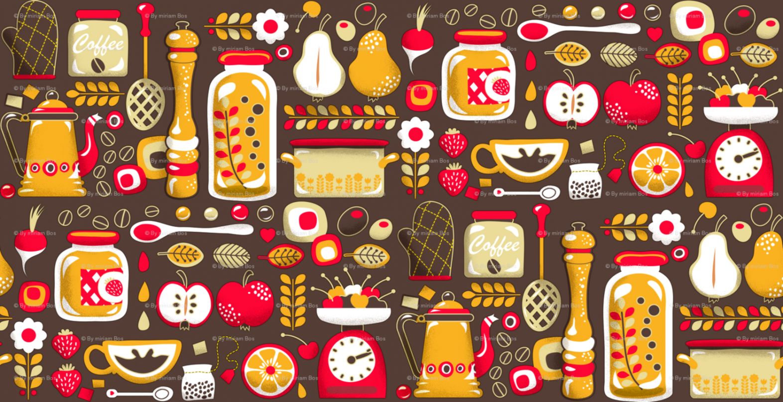 Mums Kitchen Wallpaper Wallpaper Irrimiri Spoonflower - HD Wallpaper 