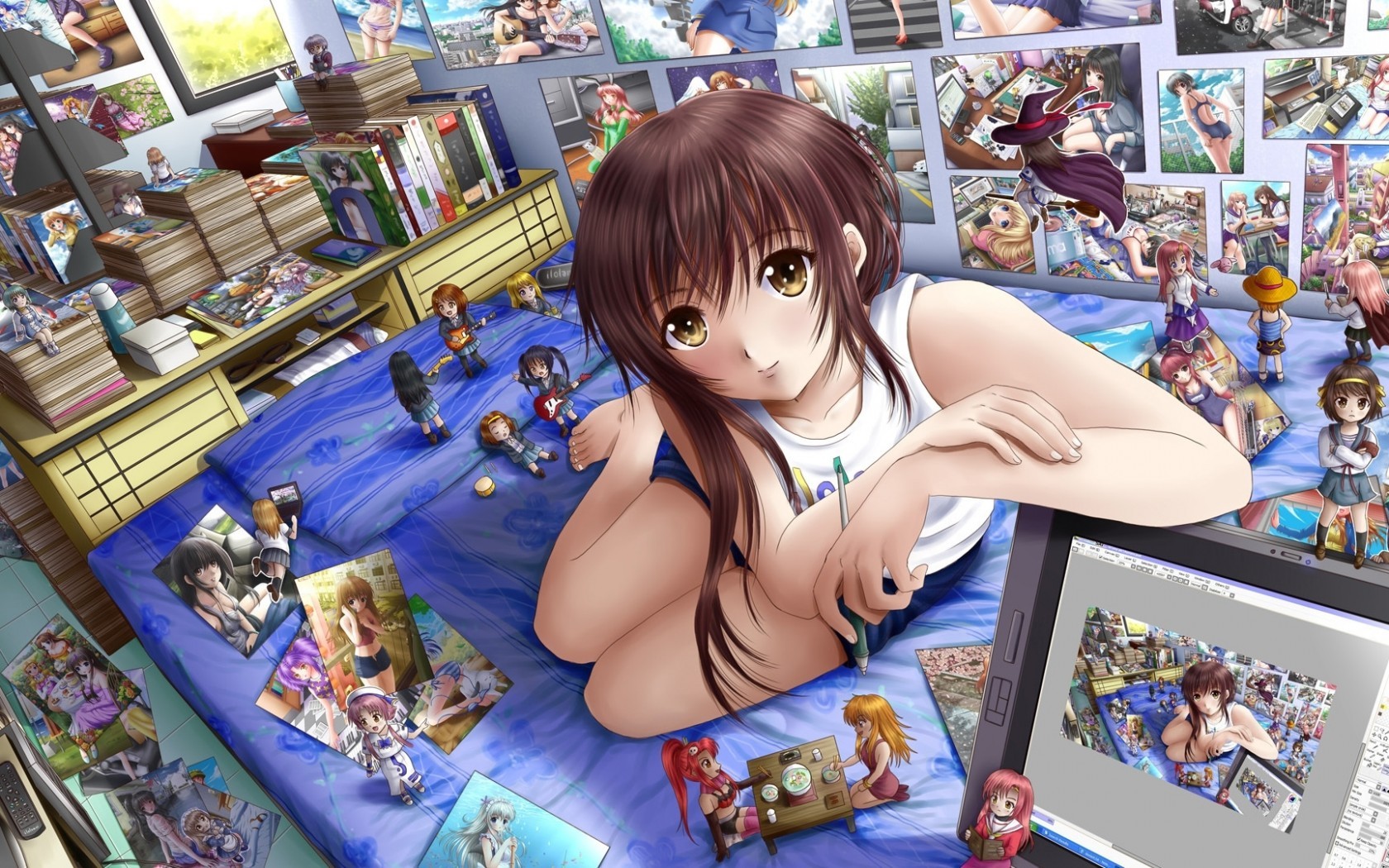 Anime Girl, Otaku Room, Figures - Anime Girl Otaku Room - HD Wallpaper 