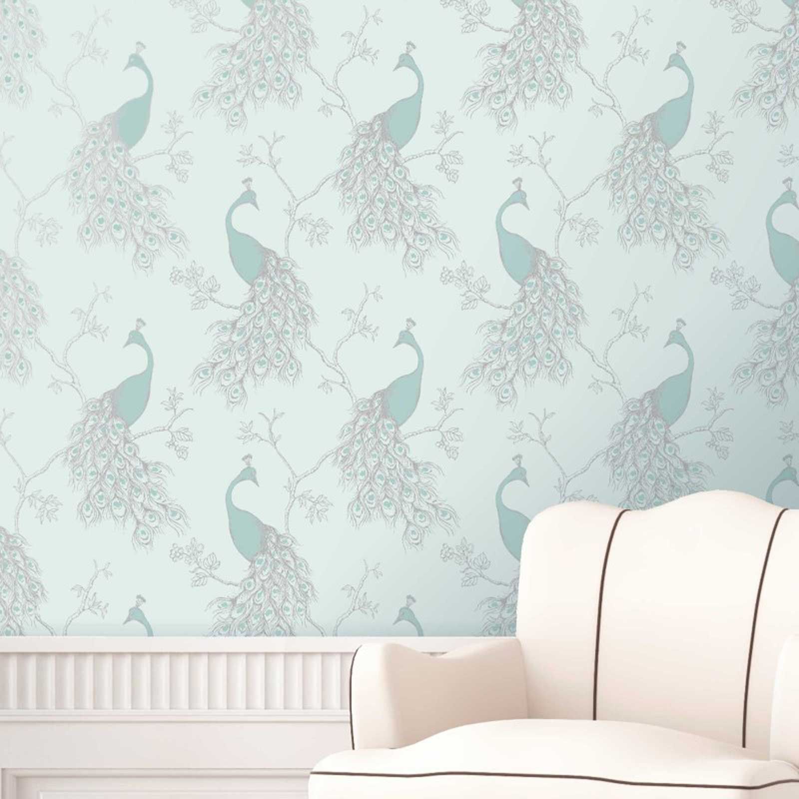 Teal Duck Egg Green Wallpaper Geometric Floral Birds - Duck Egg Blue And Grey - HD Wallpaper 