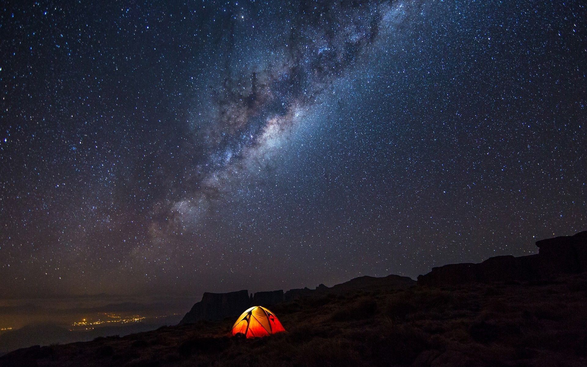 Night Camping Stars Landscape Milky Way Wallpapers - Camping Under The Milky Way - HD Wallpaper 