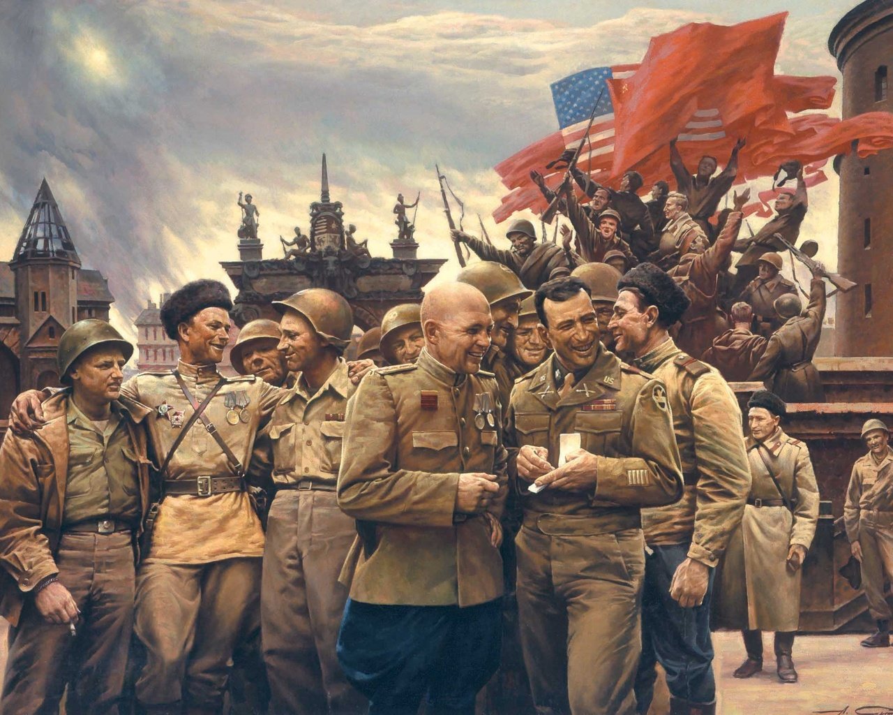 Best World War 2 Wallpaper Id - Американские И Советские Солдаты -  1280x1024 Wallpaper 