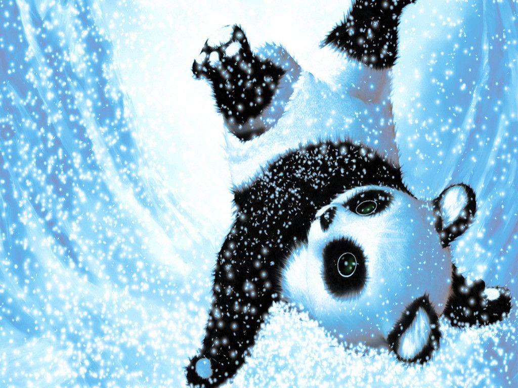 Cartoon Panda In Snow - HD Wallpaper 