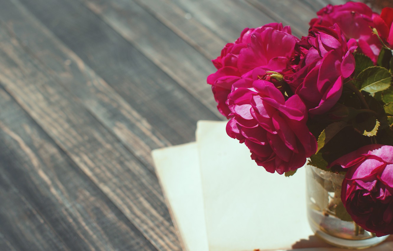 Photo Wallpaper Vintage, Wood, Flowers, Beautiful, - Peonies On Gray Wood - HD Wallpaper 