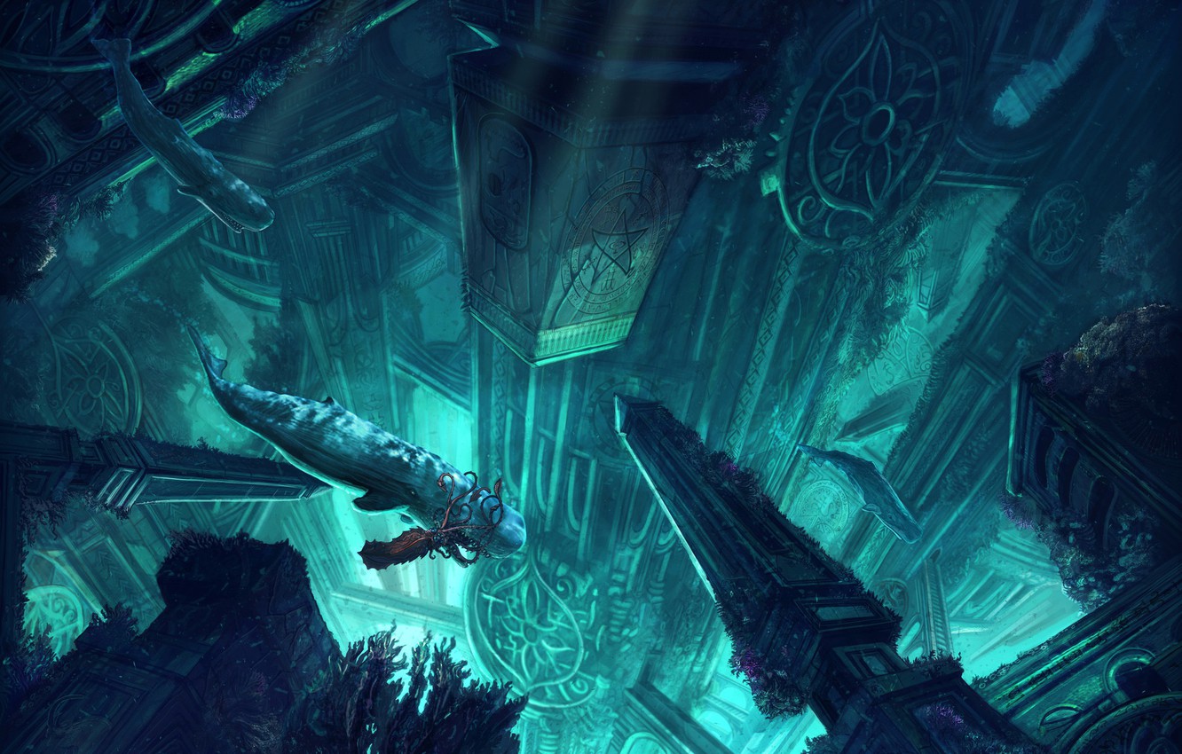 Photo Wallpaper The Ocean, The City, Cthulhu, Fiction, - Cthulhu R Lyeh - HD Wallpaper 