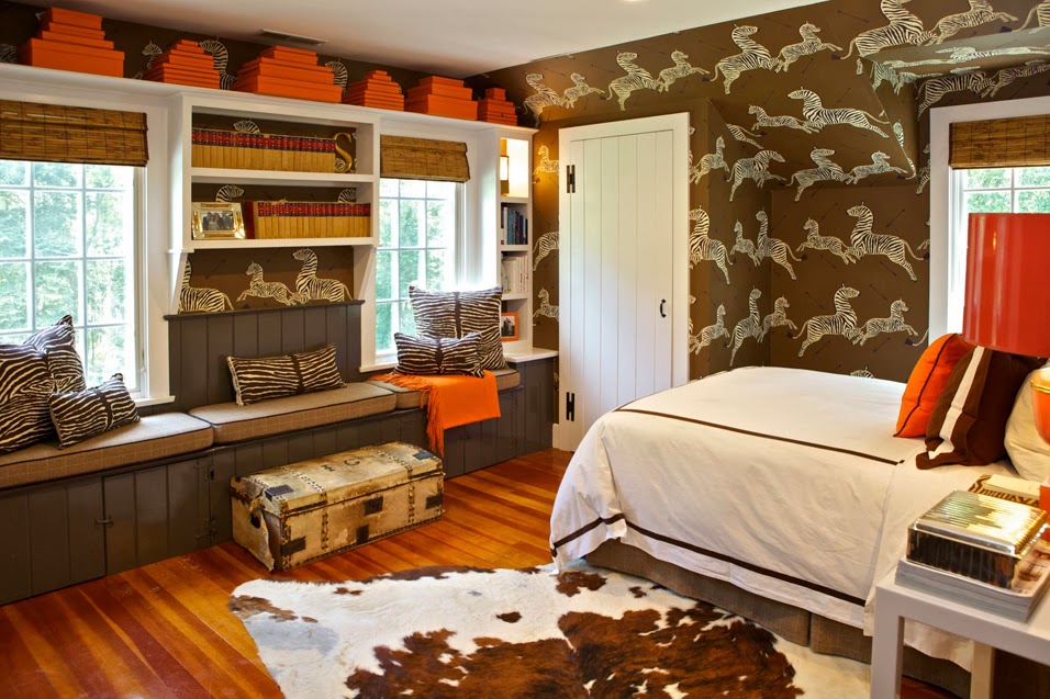 Scalamandre Zebras Wallpaper Brown Bedroom Interior - Bedroom Zebra Wallpaper Scalamandre - HD Wallpaper 