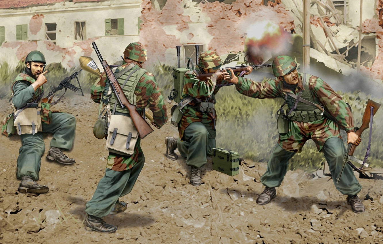 Photo Wallpaper The City, Weapons, War, Street, Figure, - Men Of War Italian Army - HD Wallpaper 