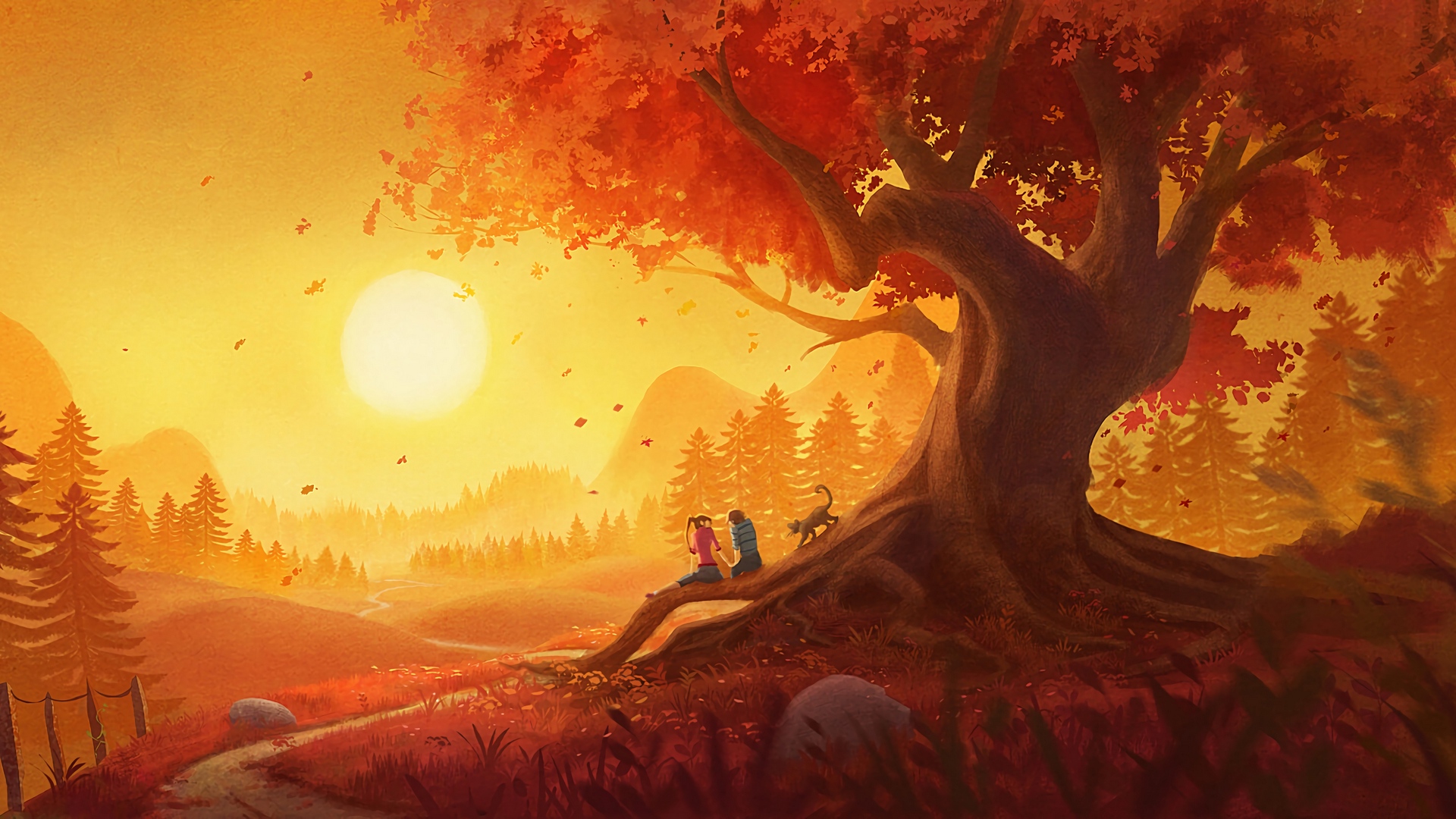 Wallpaper Pair, Sunset, Landscape, Romance, Art - Sunset Landscape - HD Wallpaper 