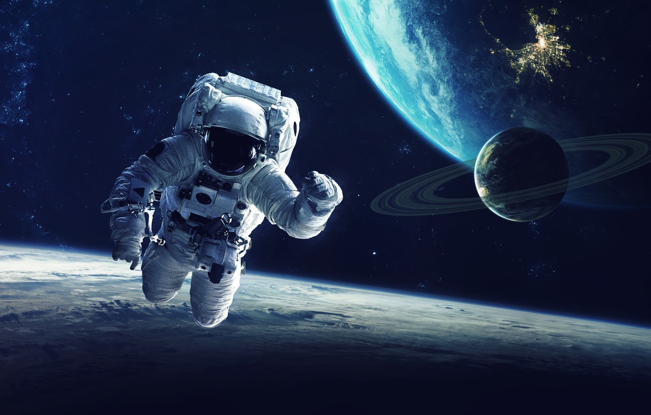 Photo Wallpaper Space, Planet, Protective Clothing, - Space Travel - HD Wallpaper 