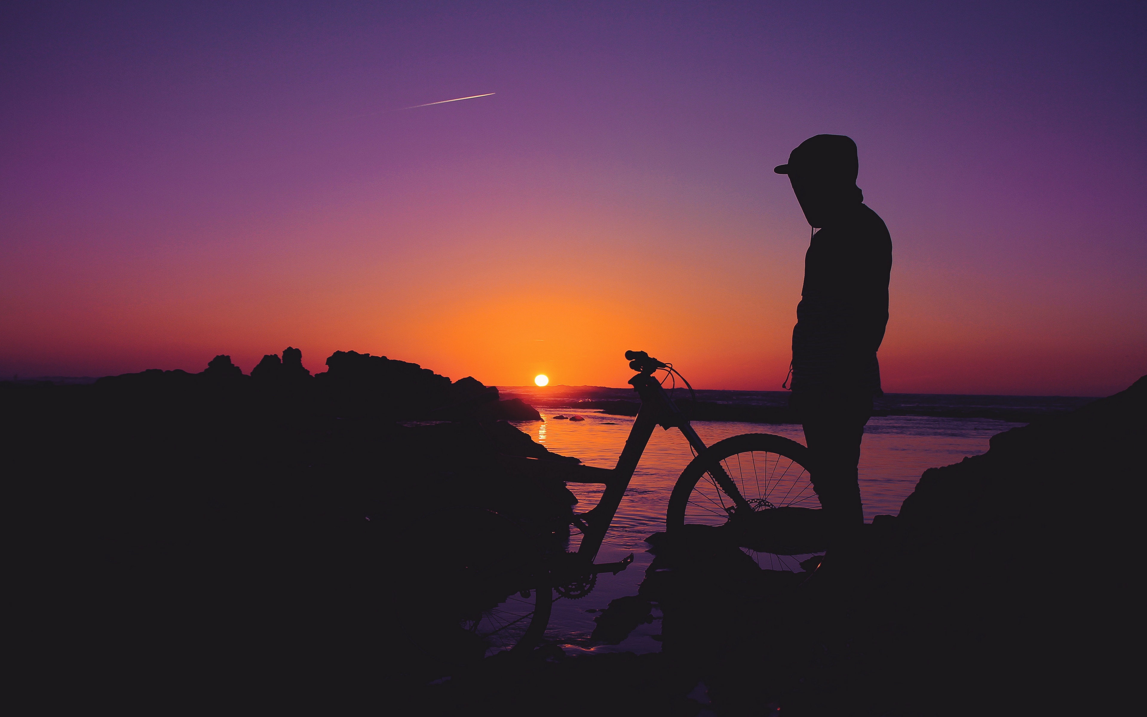 Wallpaper Man, Silhouette, Bicycle, Sunset - Allah Quote To Peace - HD Wallpaper 