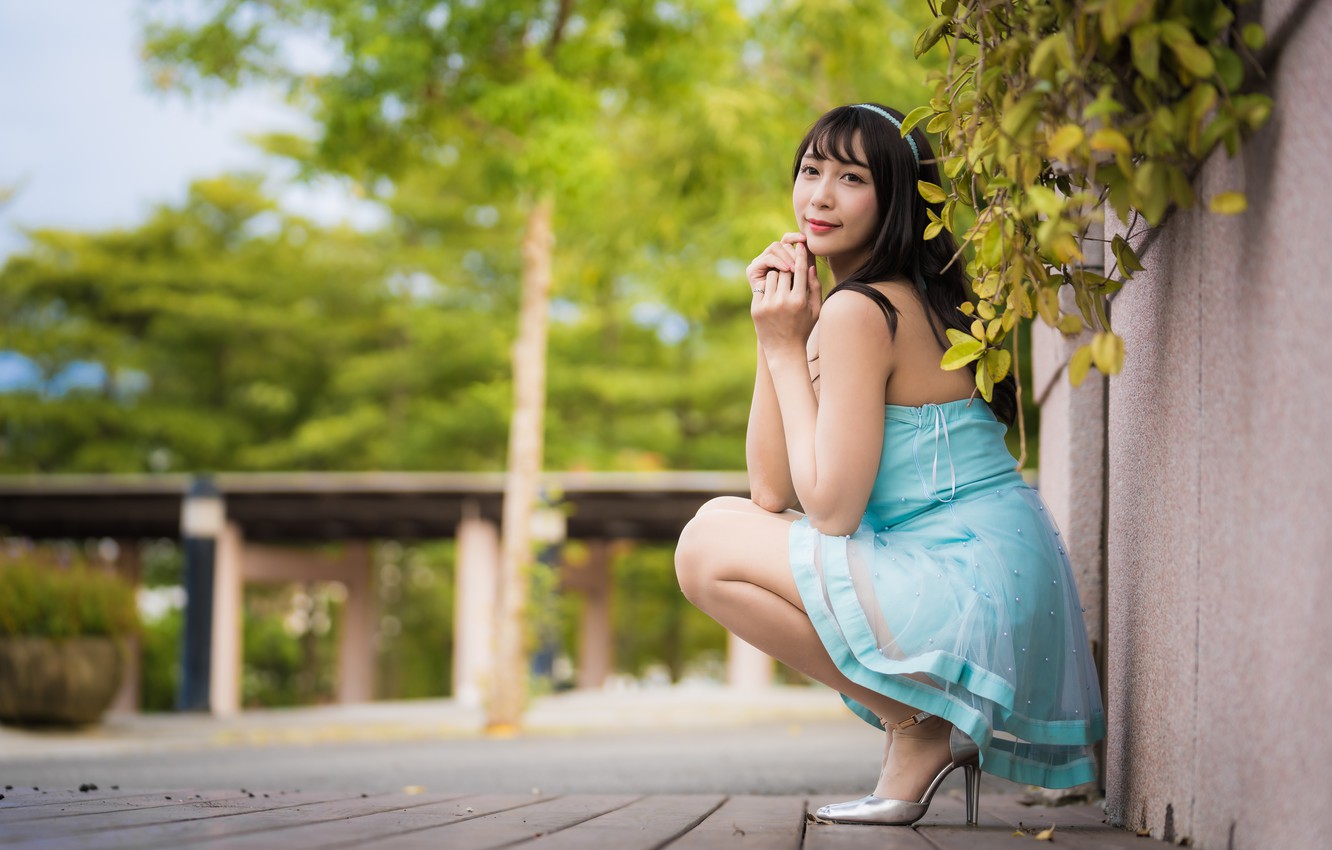 Photo Wallpaper Girl, Pose, Asian, Cutie, Bokeh, Dress - Photo Shoot - HD Wallpaper 