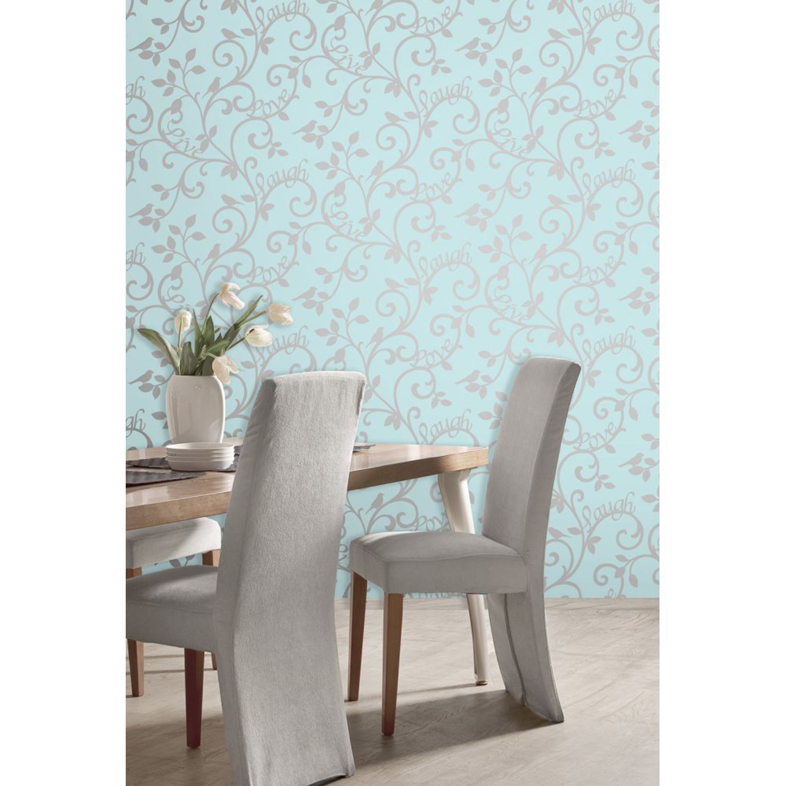 Teal Duck Egg Green Wallpaper Geometric Floral Birds - Bedroom Duck Egg Blue - HD Wallpaper 