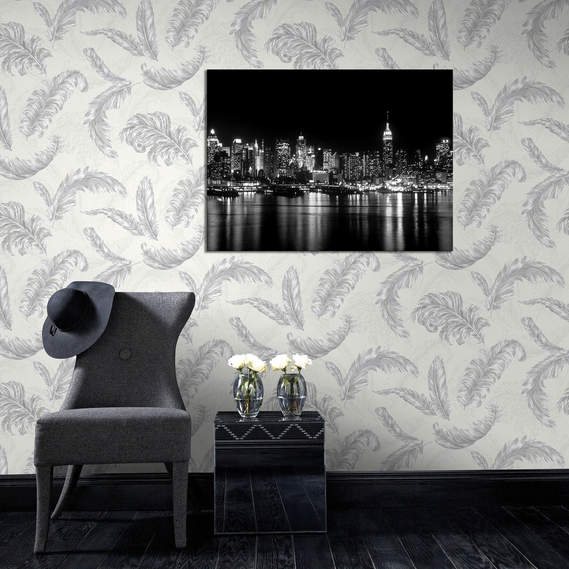 Feather White Silver Glitter Wallpaper By Graham Brown - Empress Graham&brown 104118 - HD Wallpaper 