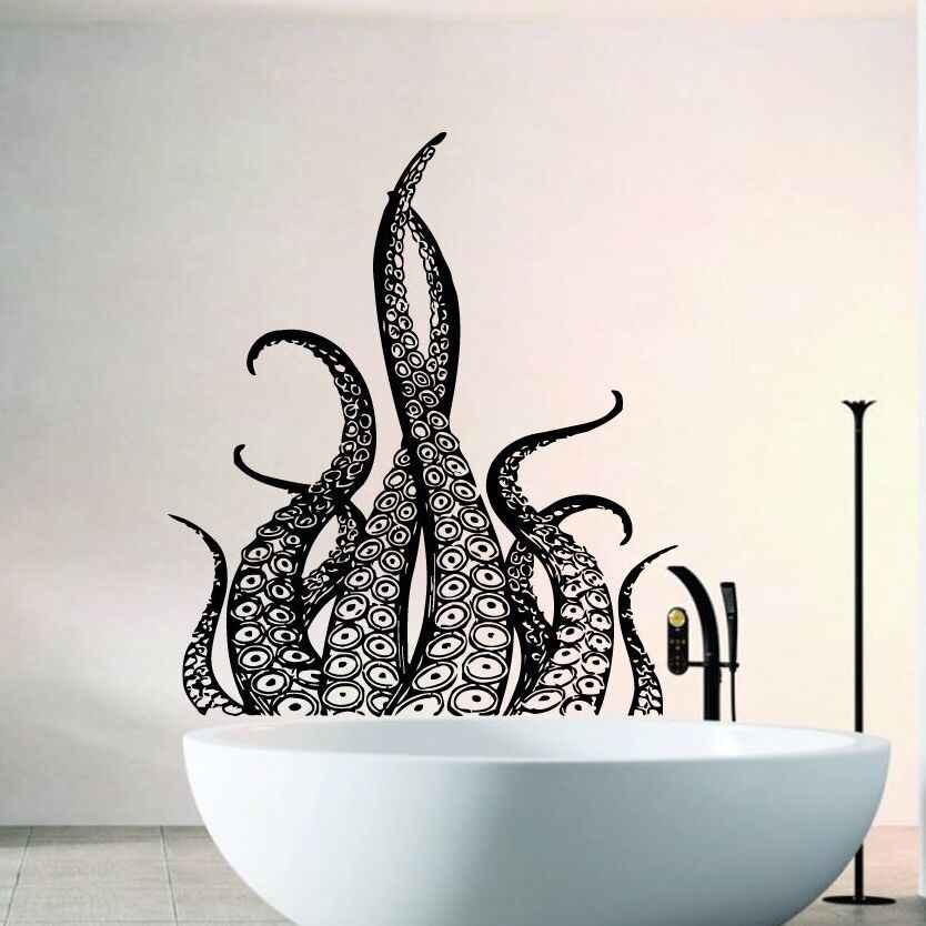 Octopus Wall Decal Tentacles Vinyl Wall Sticker Bathroom - Kraken Drawing - HD Wallpaper 