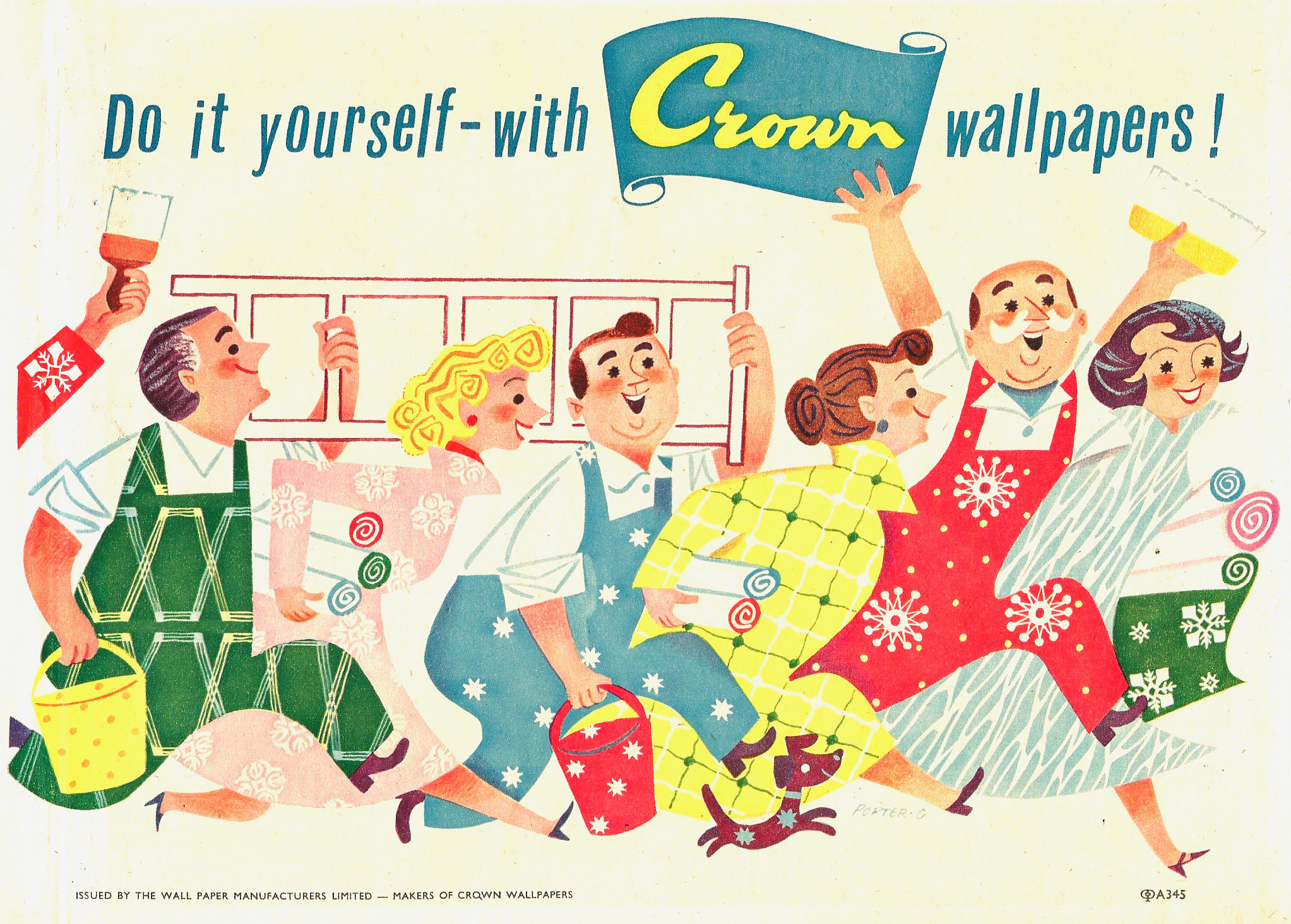 Crown Wallpapers Midcentury Ad Showing A Bunch Of Happy - Vintage Poster People Illustration - HD Wallpaper 