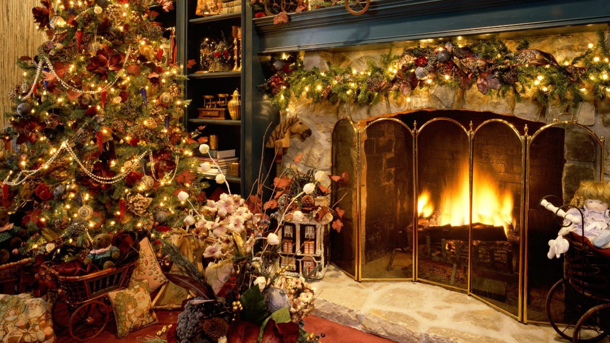 Christmas Fireplace Background 1080p - HD Wallpaper 