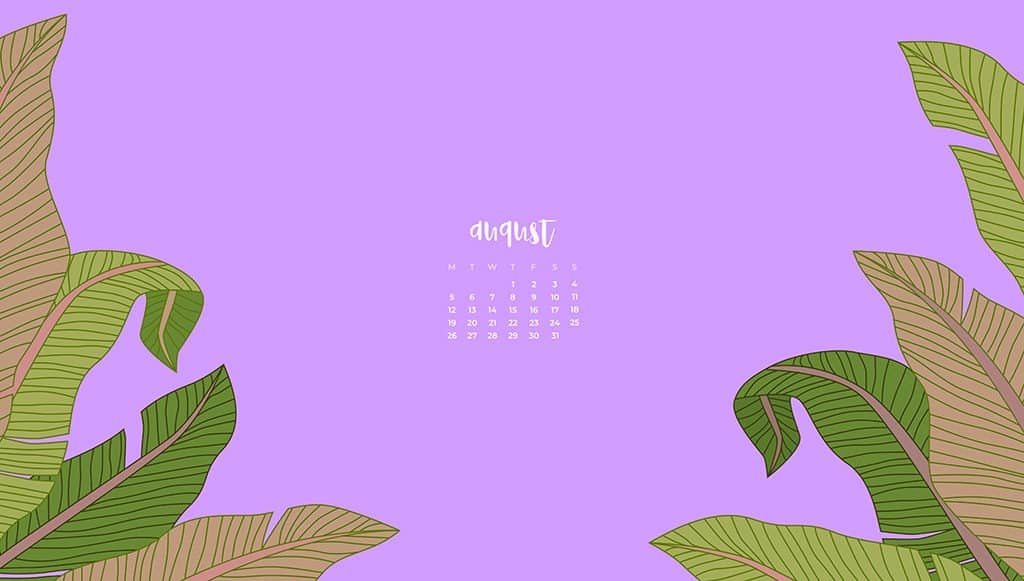 Free August Wallpaper Calendars Purple And Palm Leaf - Banana Leaf Background Vector - HD Wallpaper 