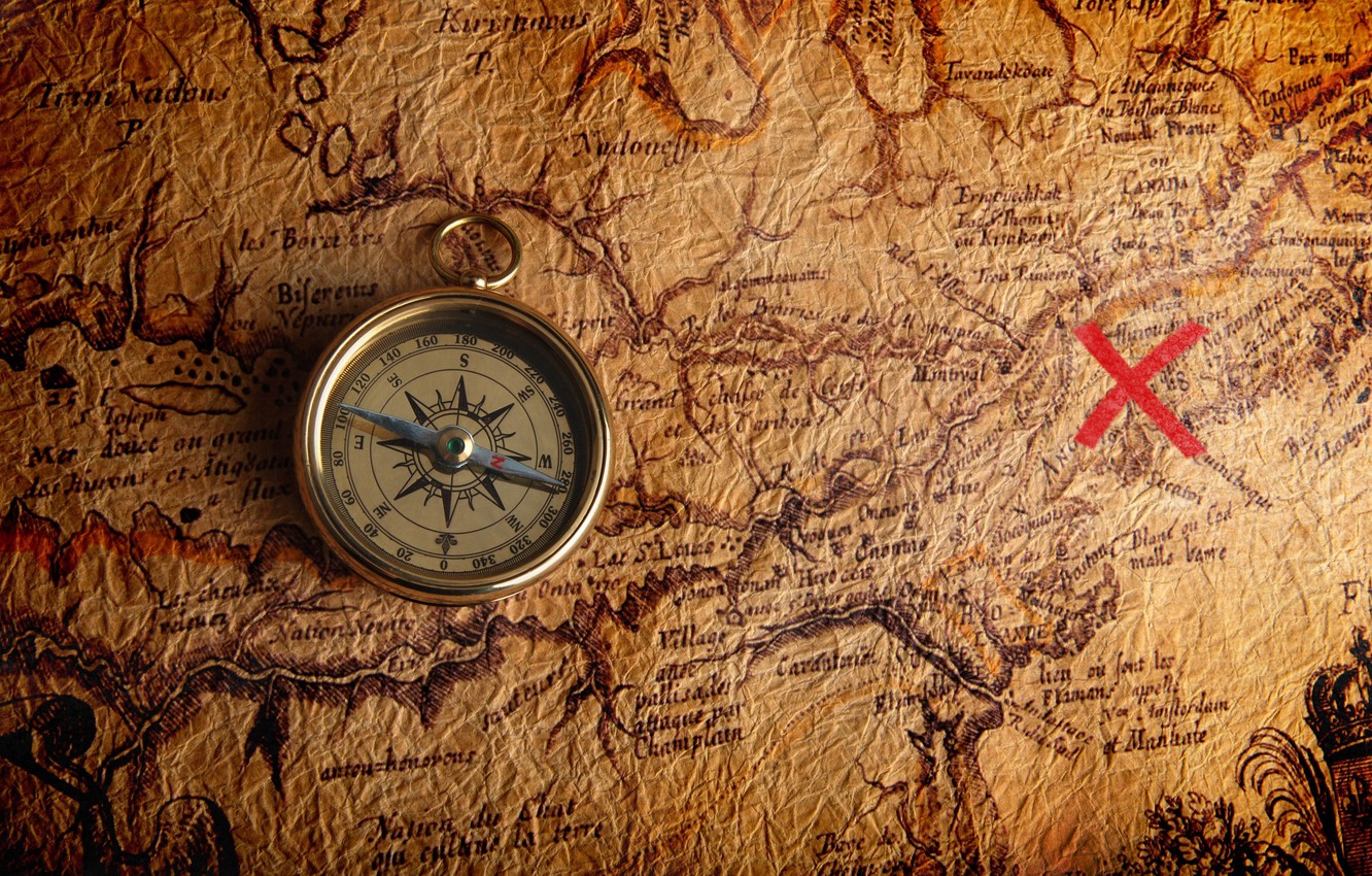 Photo Wallpaper Place, Compass, Old Map, Where The - Treasure Hunt Map Hd - HD Wallpaper 