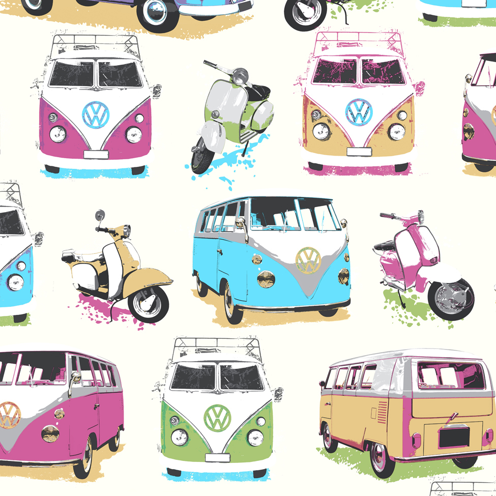 Vw Camper Van Wallpaper Retro Muriva J05951 Wp - Campervan Background - HD Wallpaper 