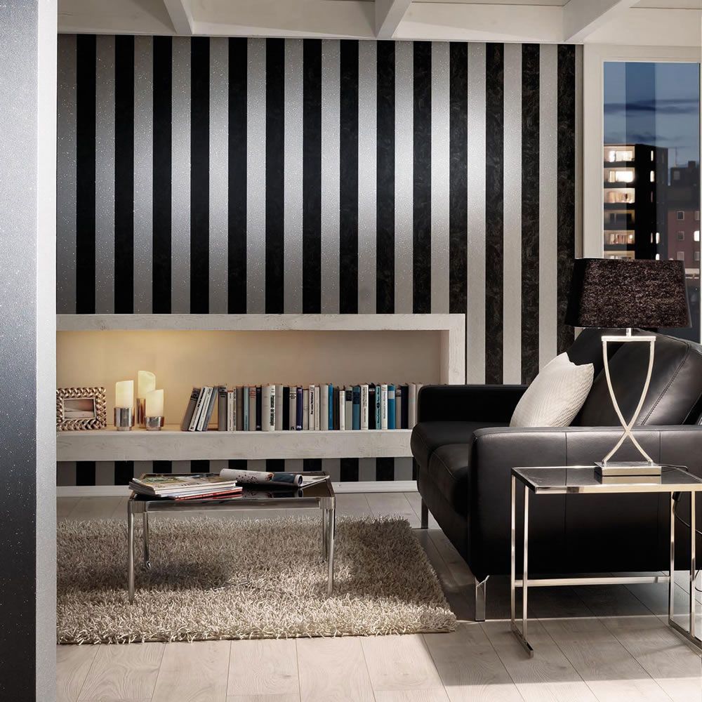 Black And Silver Striped Wallpaper Bedroom - HD Wallpaper 