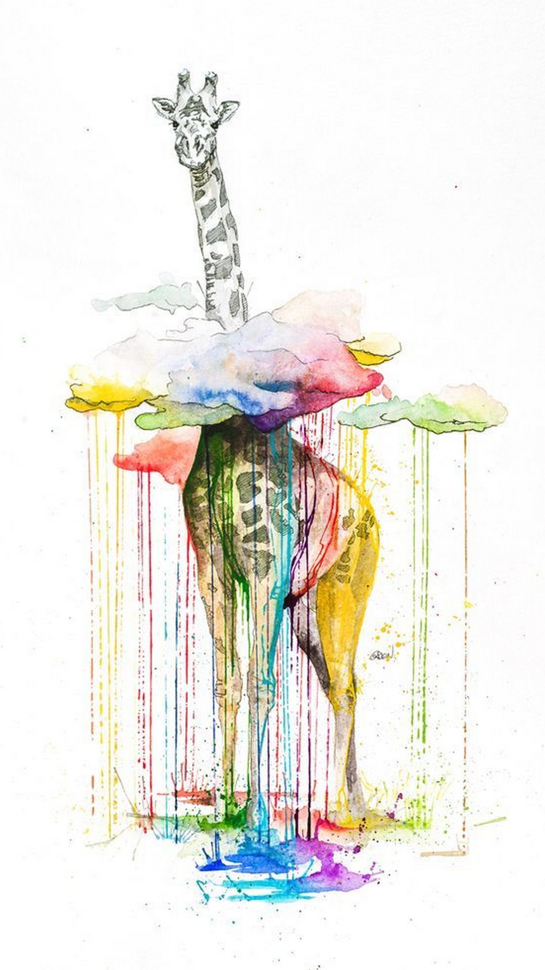 Colorful Giraffe Art Wallpaper Resolution - Watercolor Giraffe - HD Wallpaper 