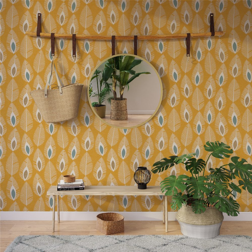 Non-woven Wallpaper Glam Feather Colour Curry - Peinture Bois De Rose - HD Wallpaper 