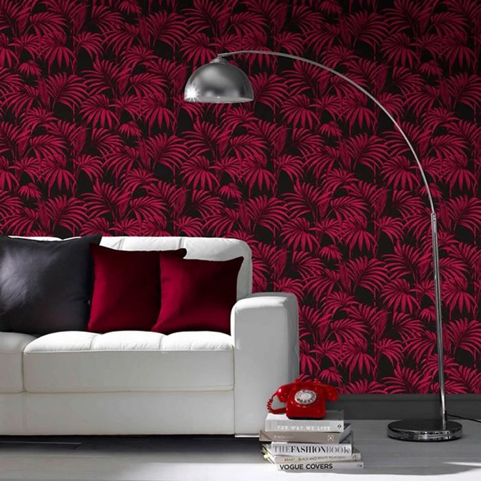 Black & Fuchsia Honolulu Palm Leaf Wallpaper - Honolulu Black And Gold - HD Wallpaper 